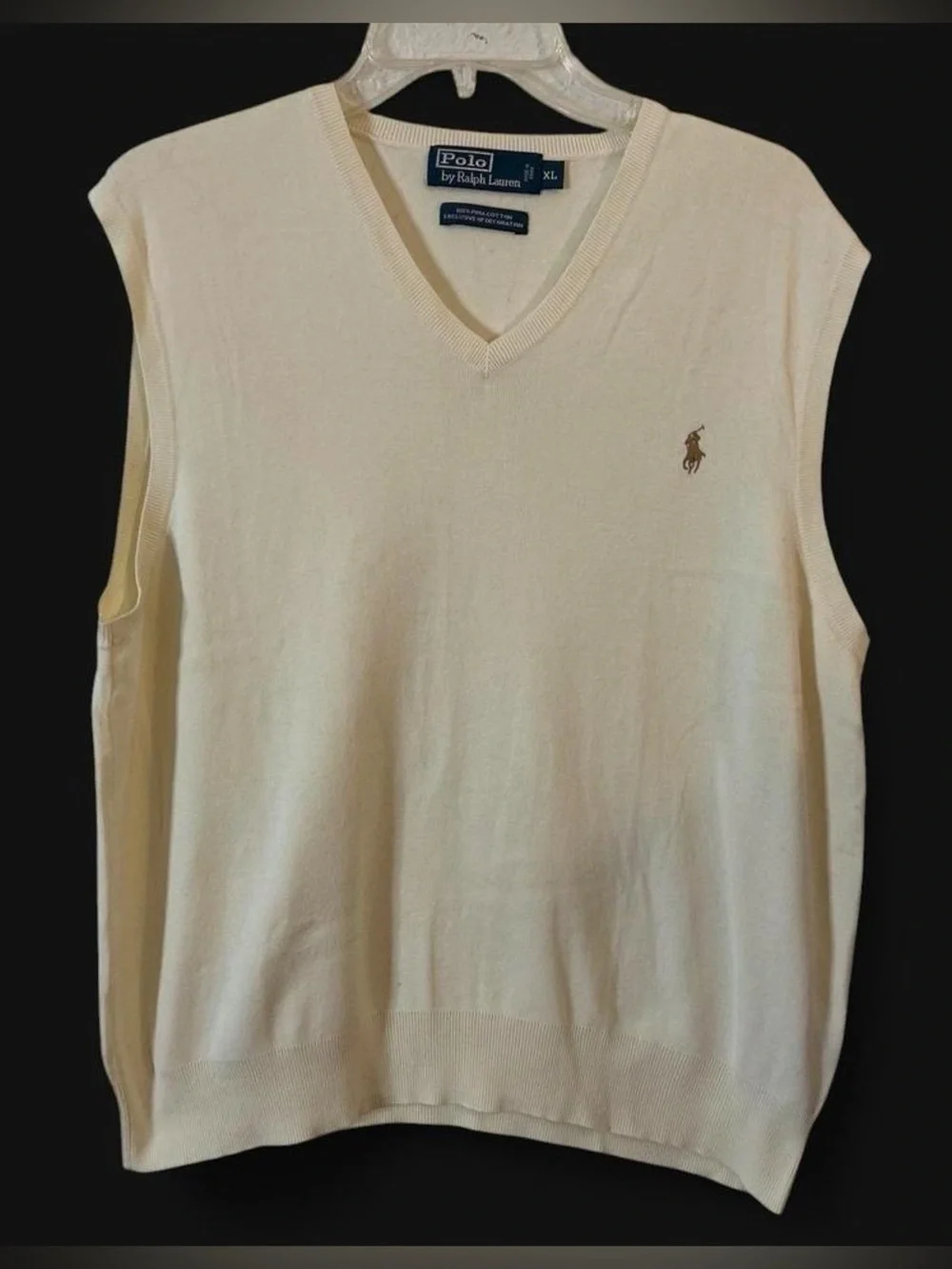 Ralph Lauren Men’s Cream V-Neck Sweater Vest 100% Pima Cotton